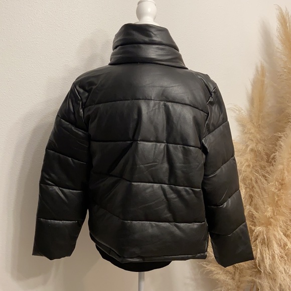7 for All Mankind Faux Leather Quilted Black Puffer coat puffy winter jacket med - Picture 15 of 16